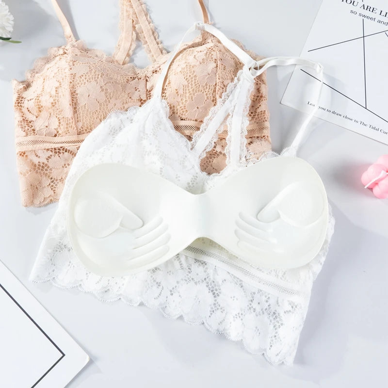 Bralette Dentelle Sans Armature - Dos Ajouré et Coques Rembourrées 3/4