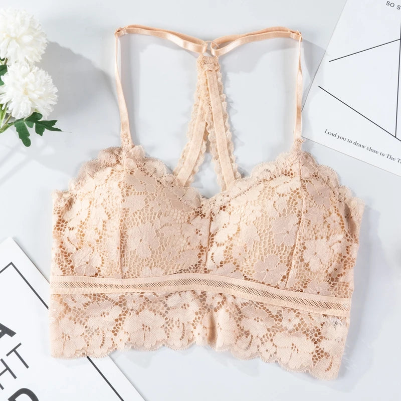 Bralette Dentelle Sans Armature - Dos Ajouré et Coques Rembourrées 3/4