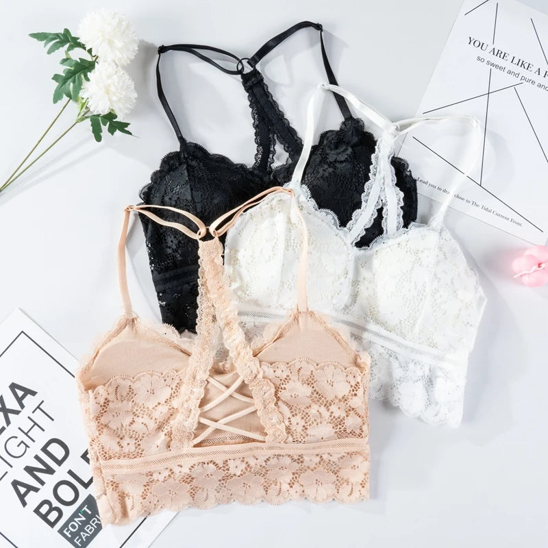 Bralette Dentelle Sans Armature - Dos Ajouré et Coques Rembourrées 3/4