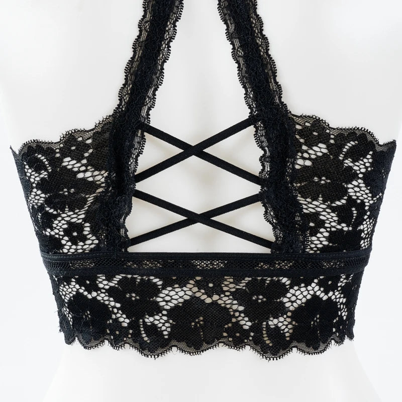 Bralette Dentelle Sans Armature - Dos Ajouré et Coques Rembourrées 3/4
