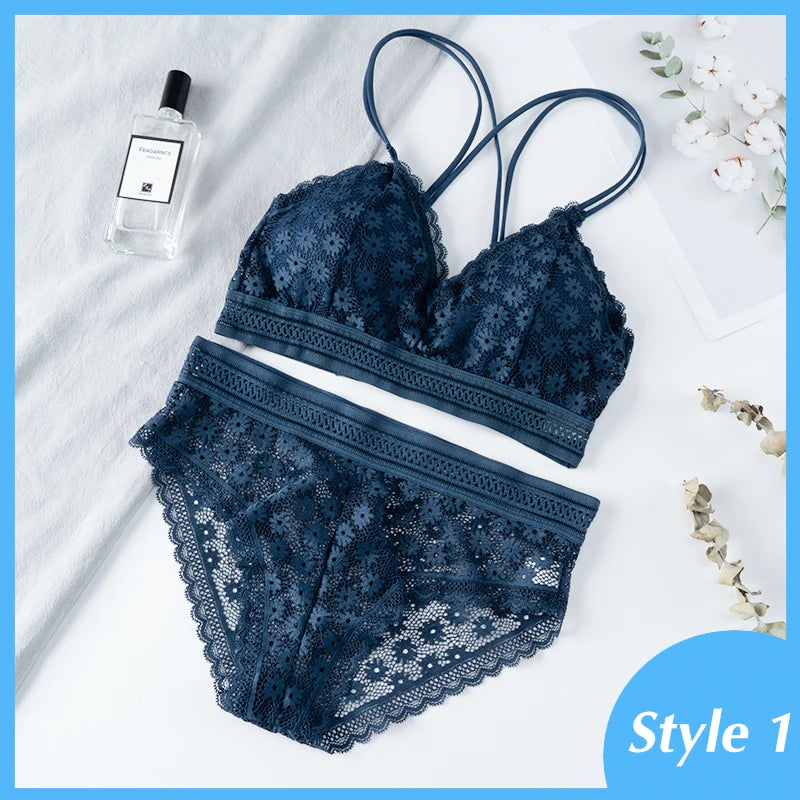 Ensemble de Lingerie Femme en Dentelle - Soutien-gorge Sans Coutures Dos Nu et Culotte Assortie