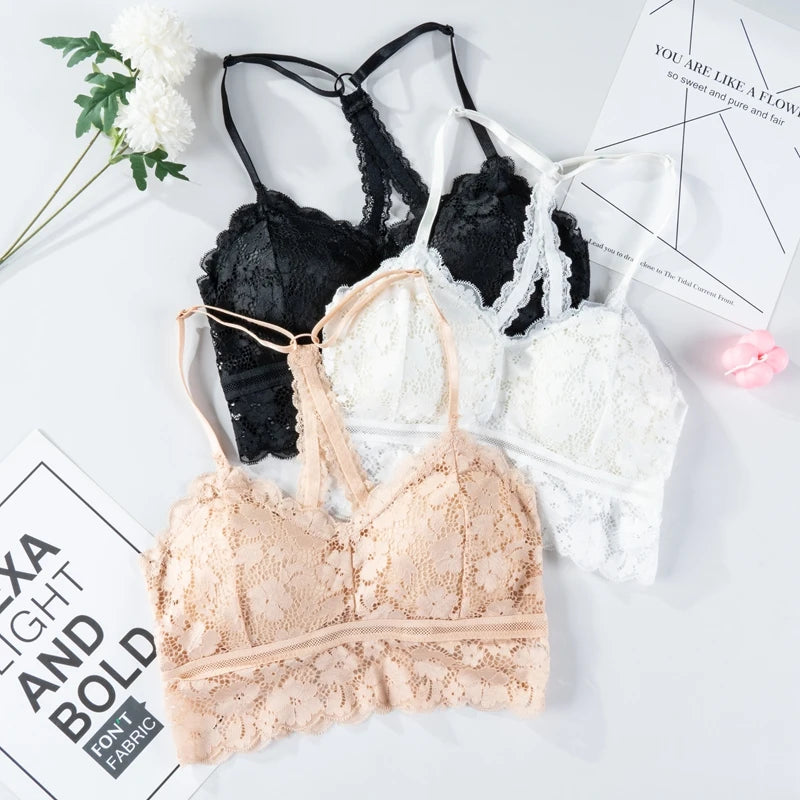 Bralette Dentelle Sans Armature - Dos Ajouré et Coques Rembourrées 3/4