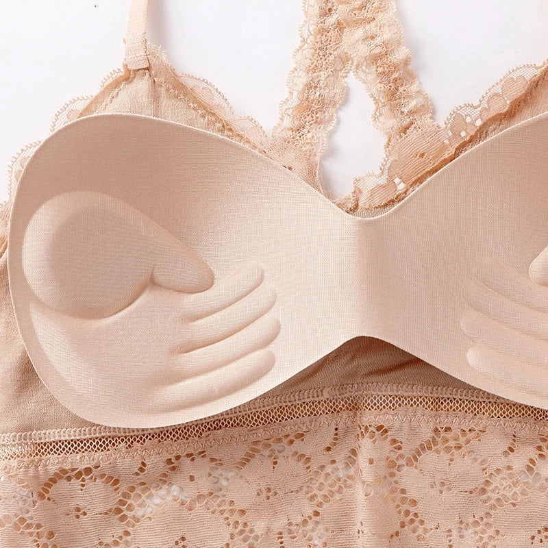 Bralette Dentelle Sans Armature - Dos Ajouré et Coques Rembourrées 3/4