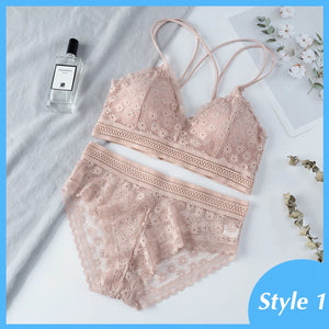 Ensemble de Lingerie Femme en Dentelle - Soutien-gorge Sans Coutures Dos Nu et Culotte Assortie