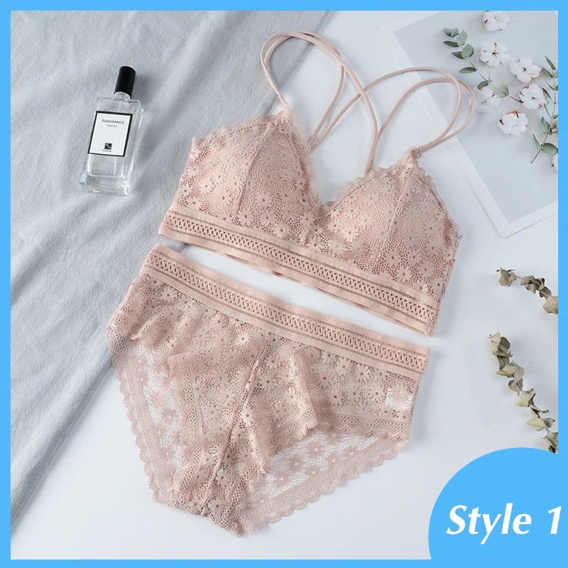 Ensemble de Lingerie Femme en Dentelle - Soutien-gorge Sans Coutures Dos Nu et Culotte Assortie