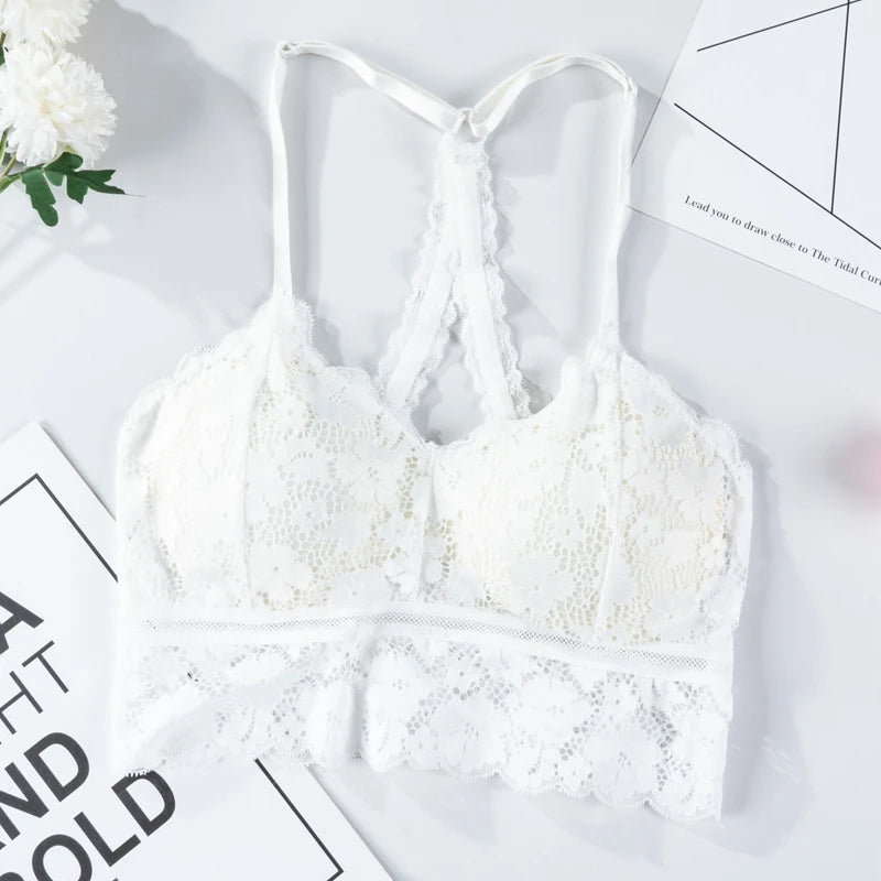 Bralette Dentelle Sans Armature - Dos Ajouré et Coques Rembourrées 3/4