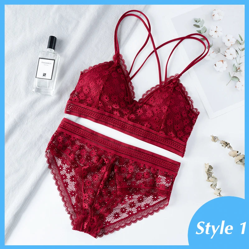 Ensemble de Lingerie Femme en Dentelle - Soutien-gorge Sans Coutures Dos Nu et Culotte Assortie