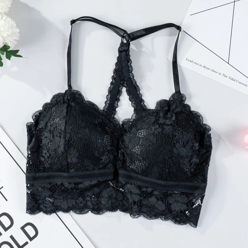 Bralette Dentelle Sans Armature - Dos Ajouré et Coques Rembourrées 3/4