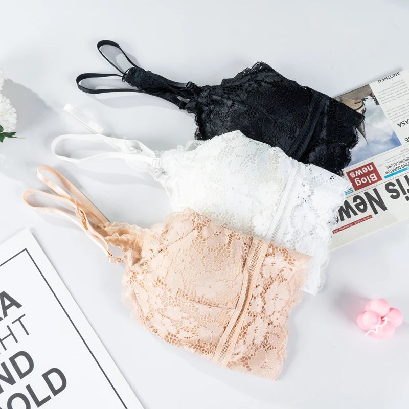 Bralette Dentelle Sans Armature - Dos Ajouré et Coques Rembourrées 3/4