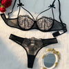 Ensemble Lingerie Femme 2 Pièces Push-Up Semi-Transparent avec Nœud