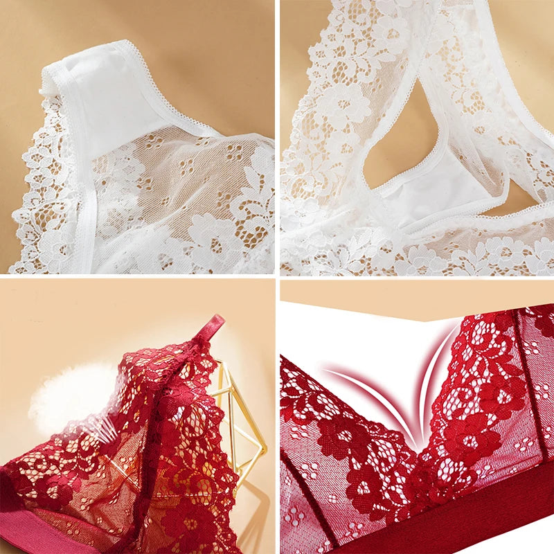 Ensemble Soutien-gorge et Culotte en Dentelle Ultra-fine Sans Armatures - Lingerie d'Été Transparente et Respirante