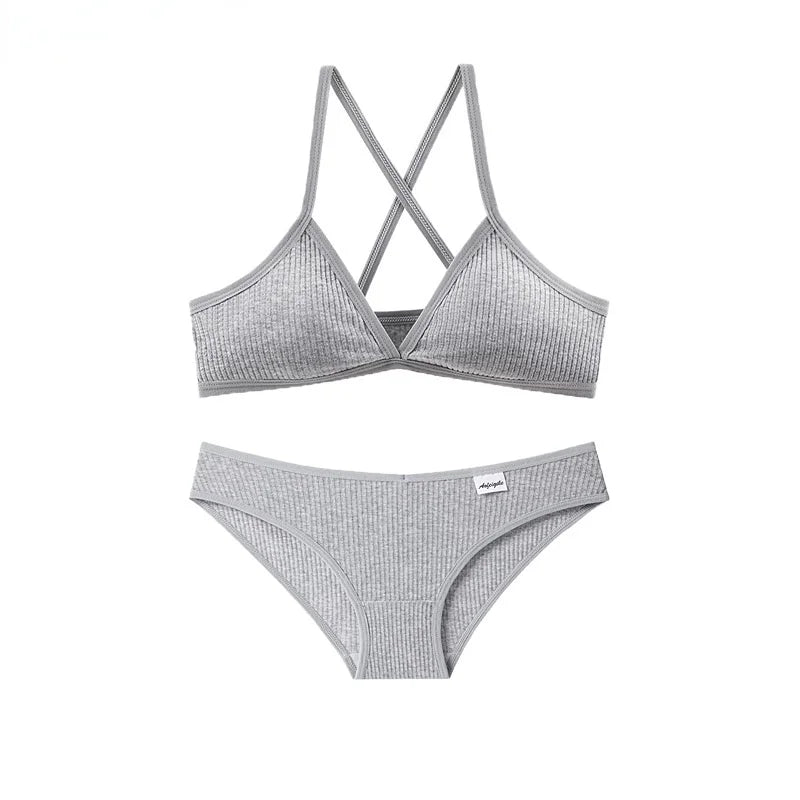 Ensemble Lingerie Coton Triangle Sans Armatures - Kit Soutien-gorge et Culotte Respirant
