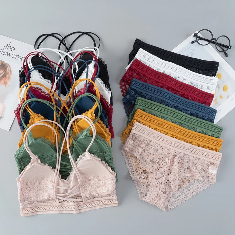 Ensemble de Lingerie Femme en Dentelle - Soutien-gorge Sans Coutures Dos Nu et Culotte Assortie