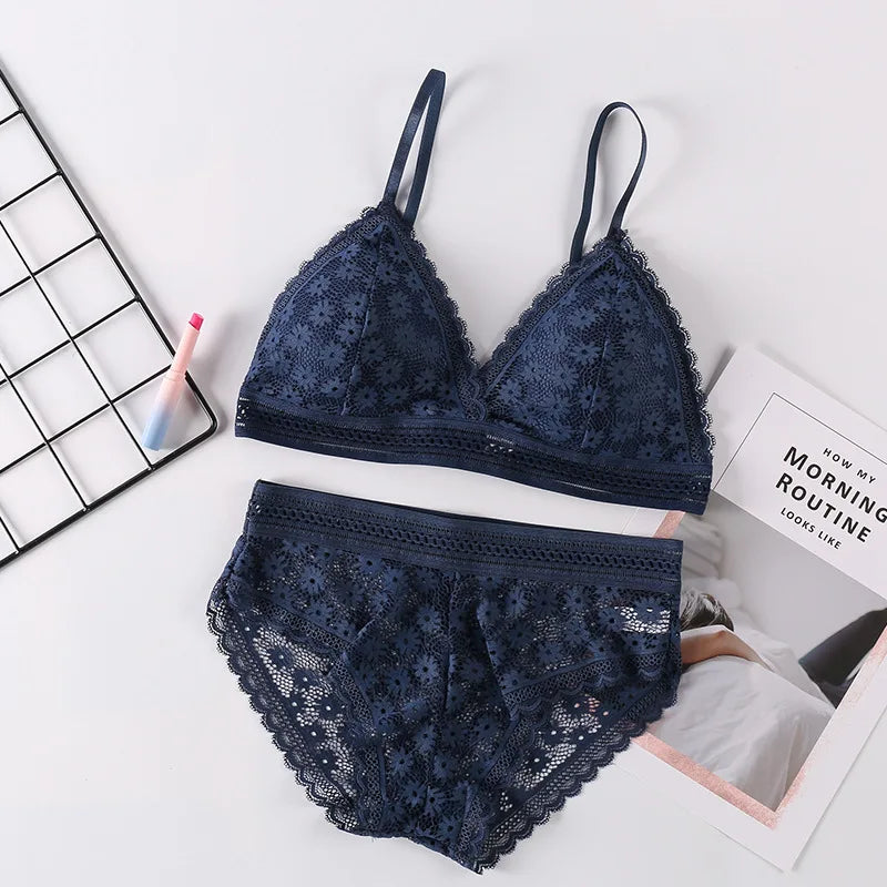 Ensemble de Lingerie en Dentelle Sans Coutures - Soutien-gorge Sans Armatures et Culotte
