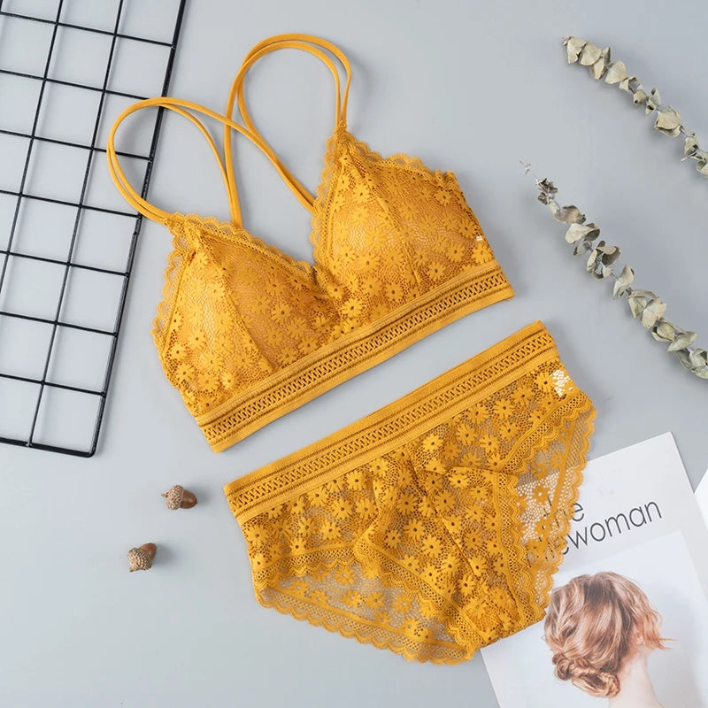 Ensemble de Lingerie Femme en Dentelle - Soutien-gorge Sans Coutures Dos Nu et Culotte Assortie