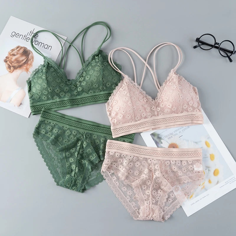 Ensemble de Lingerie Femme en Dentelle - Soutien-gorge Sans Coutures Dos Nu et Culotte Assortie