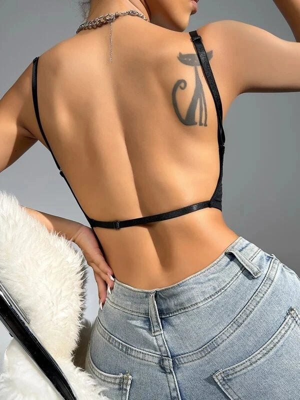 Soutien-gorge Push-up Dos Nu Varsbaby avec Bretelles Transparentes - Décolleté Plongeant 3/4 Bonnet