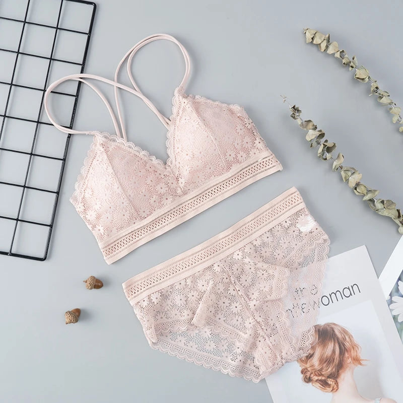 Ensemble de Lingerie Femme en Dentelle - Soutien-gorge Sans Coutures Dos Nu et Culotte Assortie