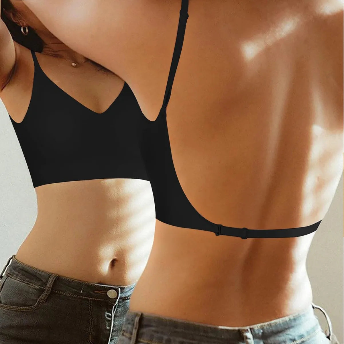 Soutien-gorge Invisible Push-up Décolleté Plongeant avec Bretelles Transparentes - Dos Nu Sans Armatures