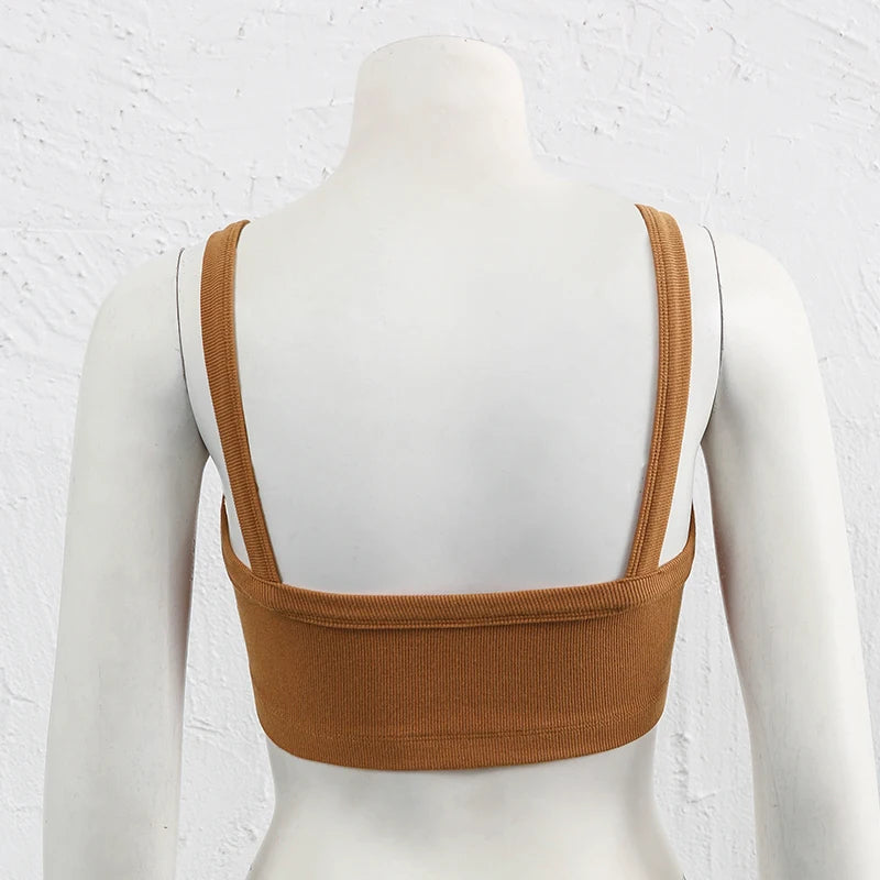 Top Tube Tricoté en Coton Femme - Débardeur Côtelé Élastique Sans Manches Style Streetwear