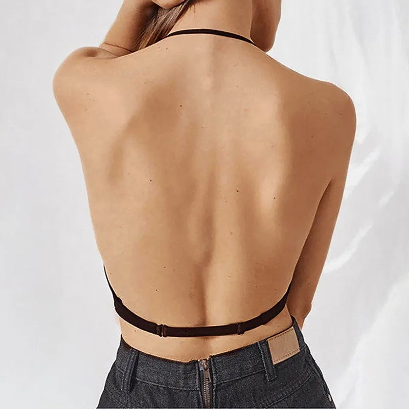 Soutien-gorge en Dentelle Deep V Dos Nu Sans Armatures - Bralette Push-up Seamless