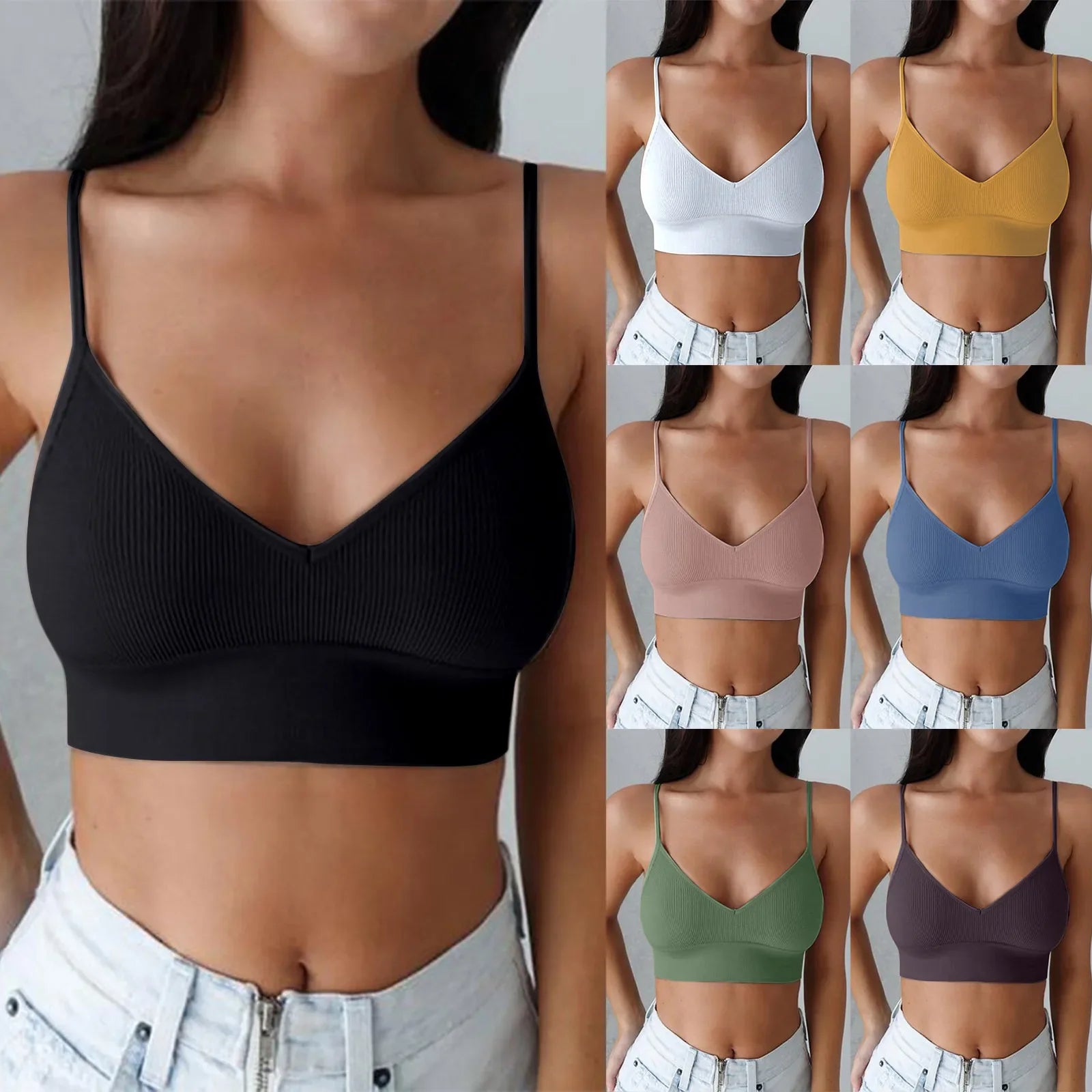 Brassières Sport Femme avec Rembourrage - Col V Sans Armatures Just For Pure Ladies
