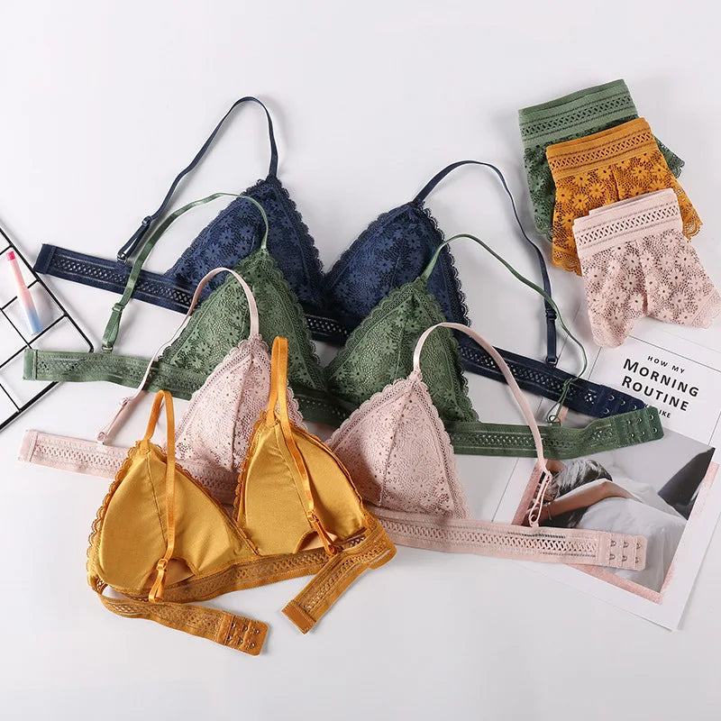 Ensemble de Lingerie en Dentelle Sans Coutures - Soutien-gorge Sans Armatures et Culotte