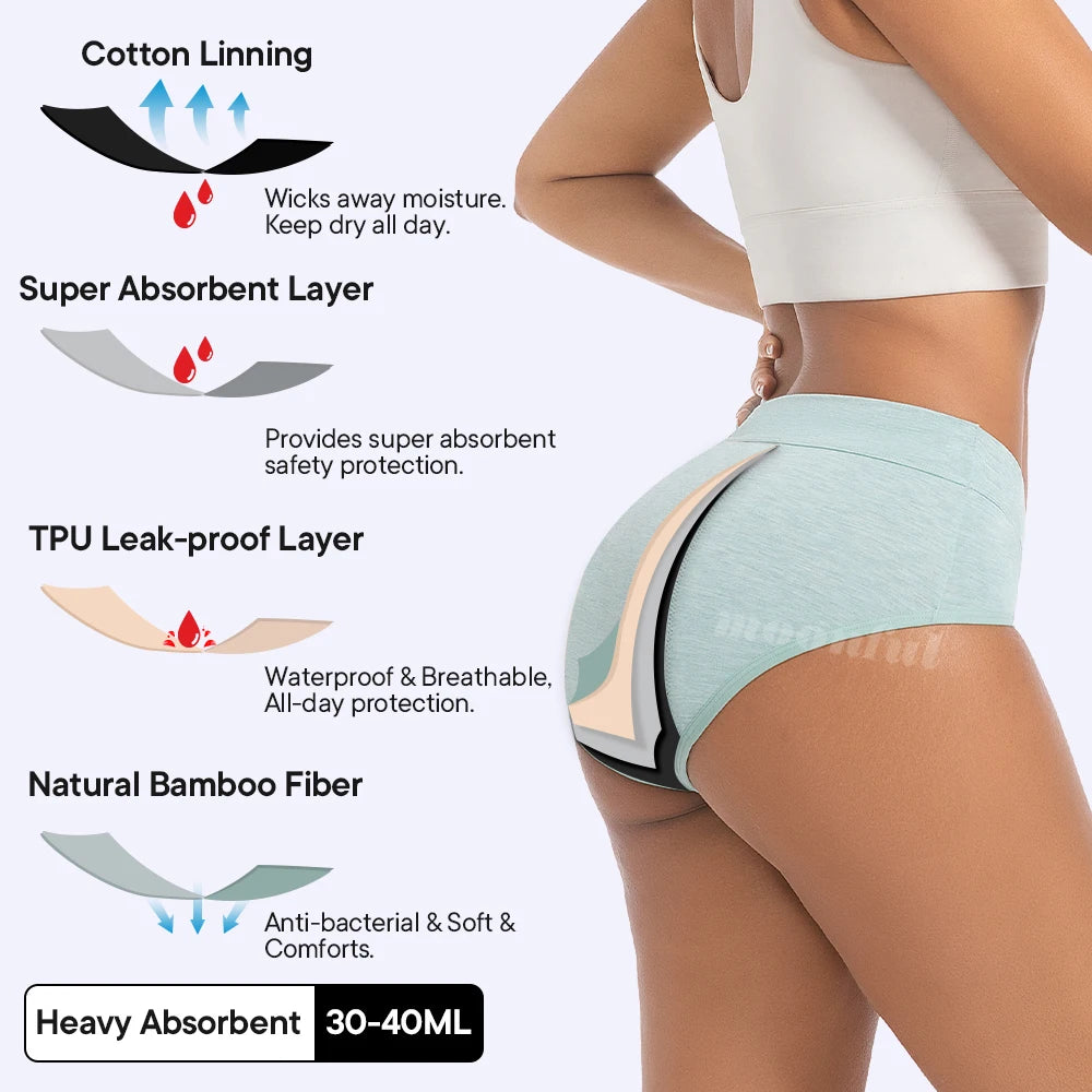 Culotte Menstruelle Taille Haute Flux Abondant - Fibre de Bambou Super Absorbante 30-40ml